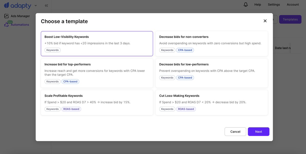 codewithburakk's tweet image. Adapty Ads Intelligence, yeni güncelleme ile birlikte keyword’lerin otomasyonda kendi kendini yönetebilmesini sağlıyor. Otomasyon, en iyi performans gösteren keyword’leri belirleyip en doğru bid’i otomatik olarak belirleyebilecek.