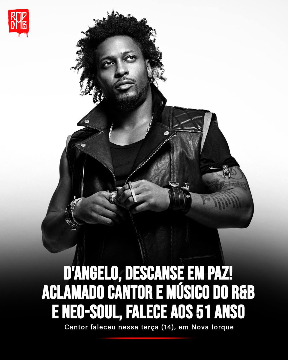 LUTO! Falece aos 51 anos, D'Angelo, aclamado cantor e músico norte-americano. ‼️😢

Segundo informações do TMZ, D'angelo faleceu nessa terça-feira (14), vítima de um câncer no pâncreas.

O artista é reconhecido por seu trabalho inovador e por ter redefinido a música soul com