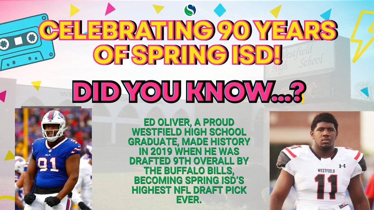 SpringISD's tweet image. Did you know? Westfield High alum Ed Oliver made district history in 2019, going 9th overall to the Buffalo Bills—the highest NFL draft pick to come out of Spring ISD. Big dreams start here and still grow here. #SpringISD90Years
@Edoliver_11
@SISD_CoA