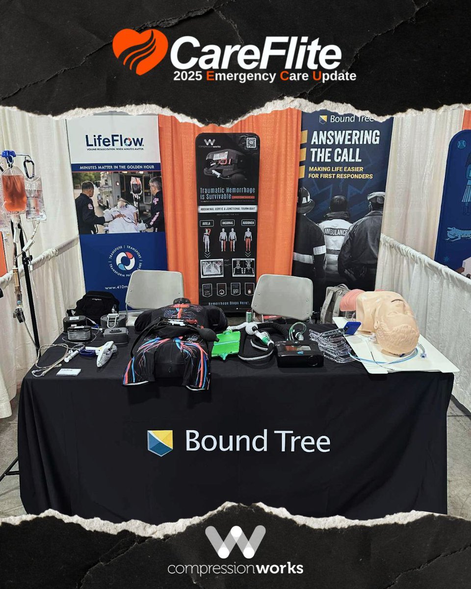 CompressionWork's tweet image. We’re spending the day at @CareFliteECU Conference with our partners at @BoundTreeMed  - and Jonathan is ready to talk hemorrhage control, real-world deployments, and how the AAJT-S is supporting EMS teams in the field.

#AbdominalTourniquet #AAJTS #BoundTree