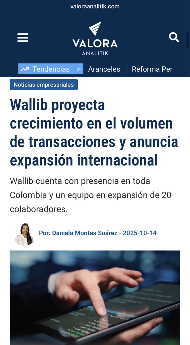 ¡Estamos felices de aparecer en <a href="/ValoraAnalitik/">Valora Analitik</a>! 🚀
Gracias por destacar a Wallib como parte del crecimiento fintech en Colombia 🇨🇴💸
Seguimos construyendo el futuro del dinero digital 🌍⚡

Lee la nota completa aquí 👉 valoraanalitik.com/wallib-crecimi…

#Wallib #FintechLatam