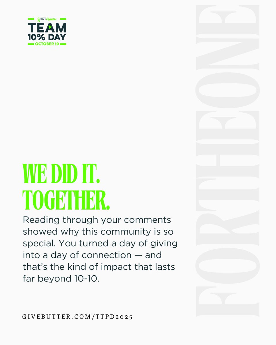 ChiveCharities's tweet photo. THANK YOU!!!
#Team10PercentDay proved once again what happens when we do together what we can’t do alone.
https://t.co/aWRLfBoLaM
#ForTheOne https://t.co/OnMDbQHrl7