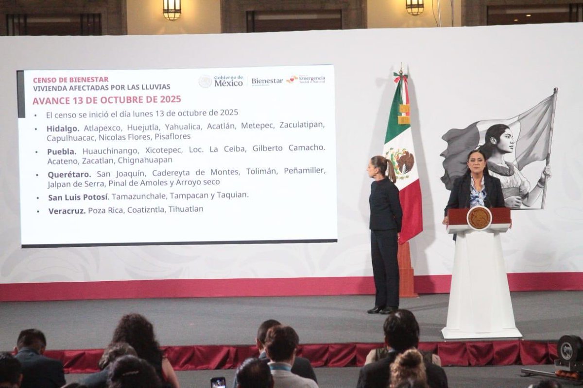 A_MontielR's tweet image. En la #MañaneraDelPueblo, junto a la presidenta @Claudiashein, presenté el avance del #CensoBienestar casa por casa en las zonas afectadas por las lluvias en #Hidalgo, #Puebla, #Querétaro, #SanLuisPotosí y #Veracruz.
Hasta ahora se han visitado 4,178 viviendas y 5 mil Jóvenes…