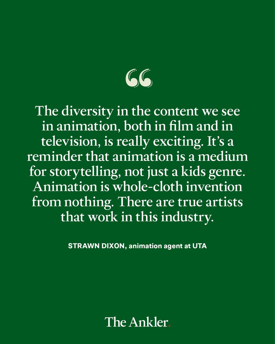 TheAnkler's tweet image. Animation is now nearly a third of the global box office. UTA animation agent Strawn Dixon tells @ashleycullins how filmmakers moving between studios are fueling bigger hits, stronger deals, and a boom in original storytelling theankler.com/p/animation-bo…