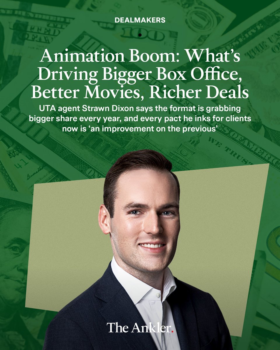 TheAnkler's tweet image. Animation is now nearly a third of the global box office. UTA animation agent Strawn Dixon tells @ashleycullins how filmmakers moving between studios are fueling bigger hits, stronger deals, and a boom in original storytelling theankler.com/p/animation-bo…
