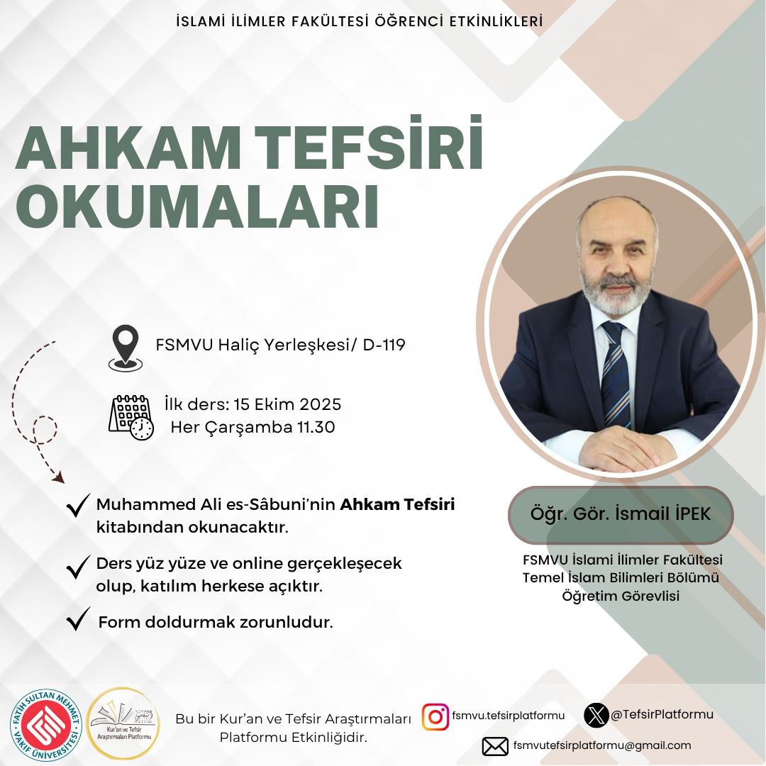 TefsirPlatformu's tweet photo. Kur’an ve Tefsir Araştırmaları Platformu’nda “Ahkam Tefsiri Okuma Dersleri” Başlıyor ✨ https://t.co/Uf3yHf6J5W