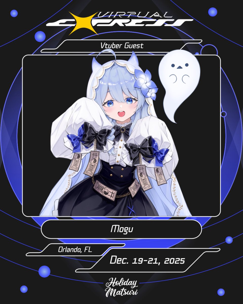 GUEST ANNOUNCEMENT: <a href="/MoguGhost/">mogu 👻🍟 ꒰ GLITCHSTARS ☁️ ꒱</a>  will be boarding the Virtual Express this December at <a href="/HolidayMatsuri/">Holiday Matsuri</a>!

Boo! Mogu the ghost vtuber is here to haunt you! She loves retro horror games and ancient internet memes.

Join our Discord and stay tuned for more updates!