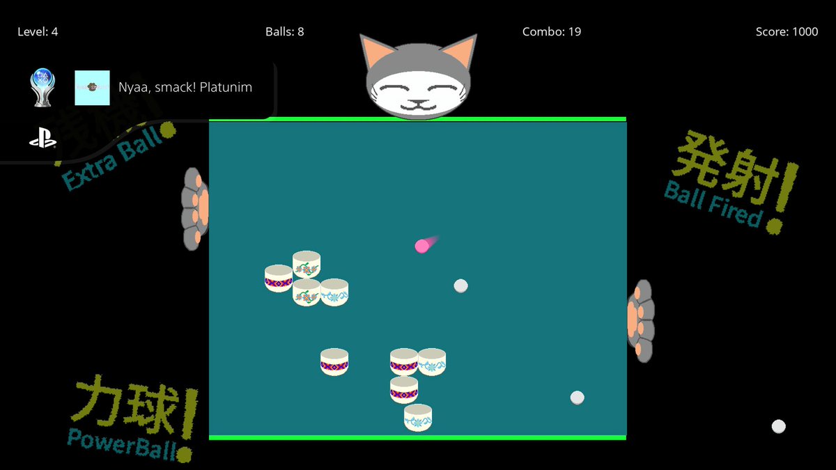PlatCat's tweet photo. 📊 #Review ⤵️

🏆😽 Pawlatunim 6349/6350! 😽🏆  
『 Nyaa, smack! 』 (PS4|5 • EU)  
by @HyperrealityEnt / @yzo_studio

Nyaa, smack! is a brick-breaker game with a difference! You control the paws of a cat, located on the left and right sides of the playing field. You must keep the ball in play with precise hits. You can also charge your hits to give the ball more momentum. This is necessary to destroy certain blocks on the field! There are 20 levels in total, in which you have to destroy increasing numbers of blocks. 

To earn the "Pawlatinum," however, it is sufficient to score 1,000 points. You can achieve this in just under five minutes in the first few levels.

There's also save import from PS4 to PS5 and cross-save between regions. So you can easily autopop all stacks!

• Cross-Buy: ✅️
• Cross-Save: ✅️
• 8 stacks (PS4|5 • EU/NA/JP/AS)
• Platinum: 5 minutes
• Difficulty: 1/10
• Trophies: 0 🥉 / 0 🥈 / 11 🥇 / 1 🏆
• Release: 10/16/2025
• €/$ 4,99

• https://t.co/zLFx6sbMIk
• https://t.co/rIGtTtTFwi
• https://t.co/LGTrpg6Q8C

#Hyperreality #yzo #NyaaSmack #BrickBreaker #Platunim #PlayStationTrophy #PS5Share #TrophyHunter #EasyPlatinum #CatPlat #PS4 #PS4Pro #PS5 #PS5Pro @TrophyN3rd @marcelreise11 @PSN_Robert2567