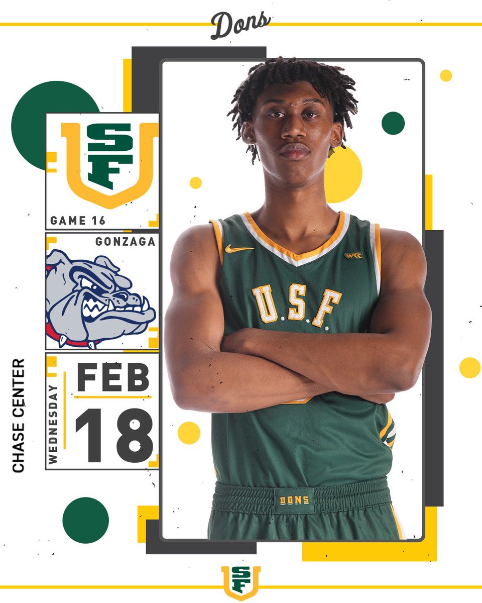 San Francisco Men's Basketball (@usfdonsmbb) on Twitter photo Just announced 🗣️
Dons and Zags return to <a href="/ChaseCenter/">Chase Center</a> on Feb. 18!
Tickets go on sale Thursday, Oct. 16 at 12:00 pm PT 🎟️
📰: shorturl.at/i2CIl
#USFDons | #WCChoops Just announced 🗣️
Dons and Zags return to <a href="/ChaseCenter/">Chase Center</a> on Feb. 18!
Tickets go on sale Thursday, Oct. 16 at 12:00 pm PT 🎟️
📰: shorturl.at/i2CIl
#USFDons | #WCChoops