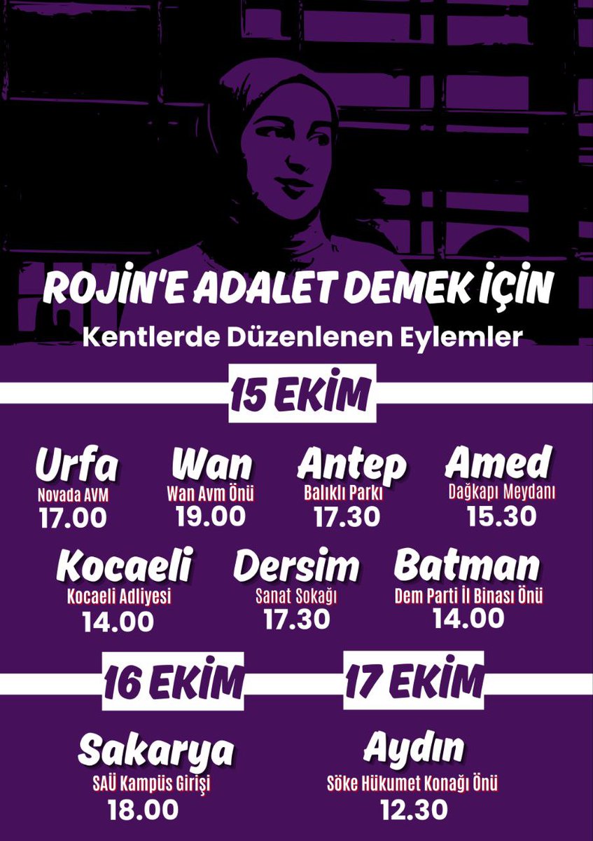 RojineAdalett's tweet photo. Rojin'e adalet demek için birçok kentte buluşuyoruz. 

Taleplerimizi birlikte haykıralım. 
Rojin'in bedeninde bulunan DNA örneklerinin kimlere ait olduğu derhal açıklansın! 

Rojin için gerçek adalet sağlansın!

#RojinİçinAdalet  #ATKkimiKoruyor https://t.co/SWpZiVQ7B1