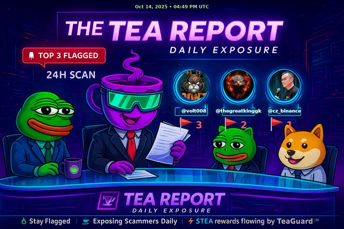 Theteaapp0's tweet image. Heads up, besties: 🍵
• @volt008 — 🎪 Fake marketing (3)
• @thegreatkinggk — 🔥 🎭 Undisclosed ads (2)
• @czbinance —  Thief (1) #TeaGuard #TeaAppCoin #DeFi