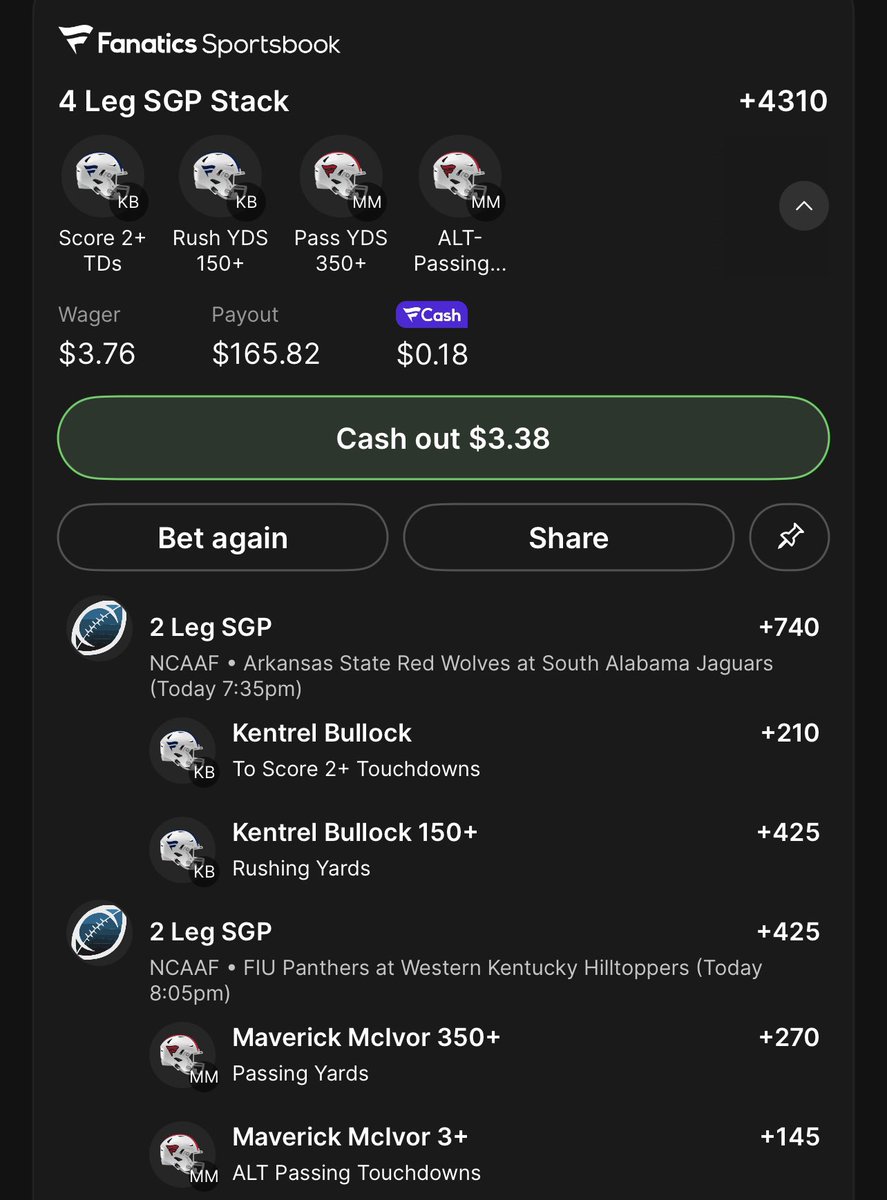 Daily College Bets (@dailycfbcbb) on Twitter photo 10/14 Card 🃏
CFB 🏈
• South Alabama -7 -110
• K. Bullock o97.5 Rush -114
MLB ⚾️
• Dodgers ML -120
Pretty limited slate. Let’s go 3 for 3
These 2 guys are going OFF tonight ⬇️
Cheers for letting me get so much down today <a href="/FanaticsBook/">The Home of FAIR PLAY™</a>
🖤 if tailing! 10/14 Card 🃏
CFB 🏈
• South Alabama -7 -110
• K. Bullock o97.5 Rush -114
MLB ⚾️
• Dodgers ML -120
Pretty limited slate. Let’s go 3 for 3
These 2 guys are going OFF tonight ⬇️
Cheers for letting me get so much down today <a href="/FanaticsBook/">The Home of FAIR PLAY™</a>
🖤 if tailing!
