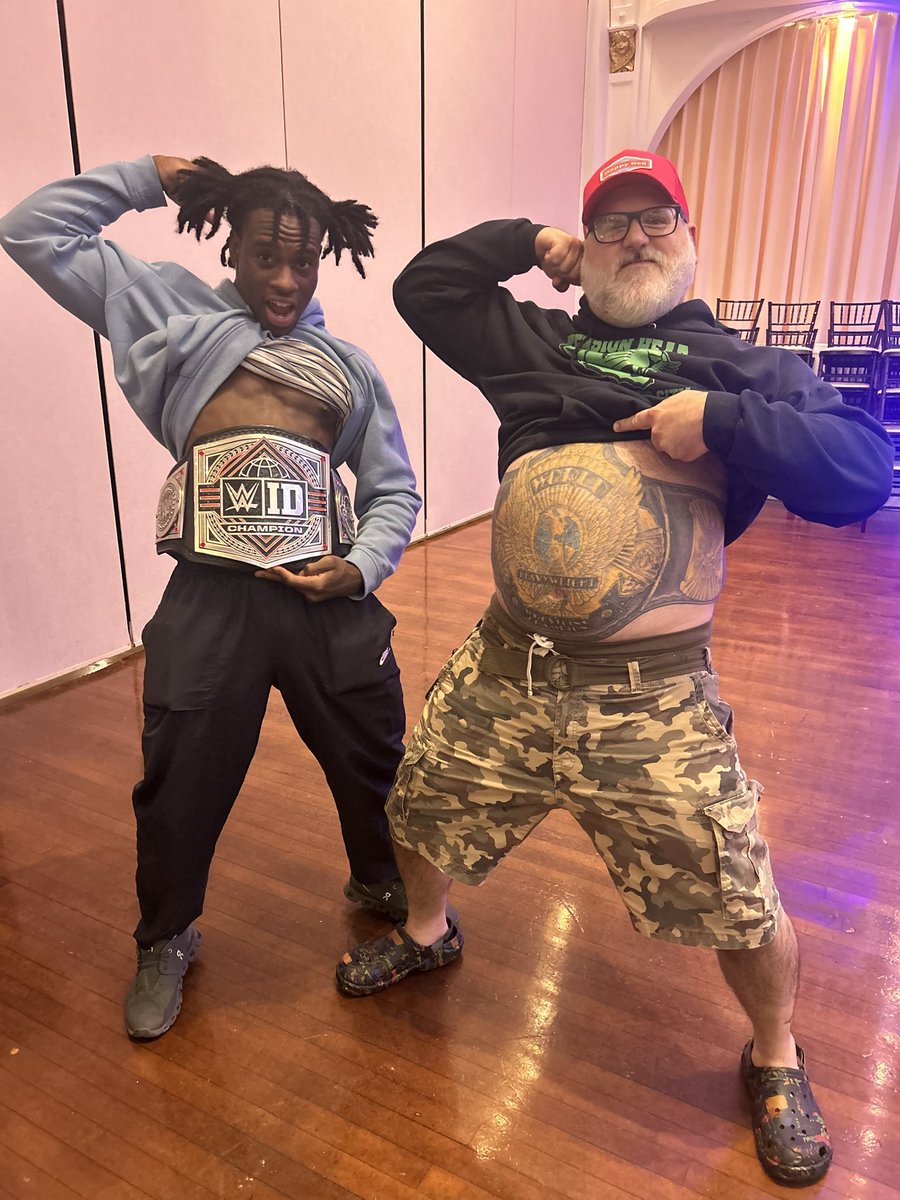 I met <a href="/WWEID/">WWE ID</a> Champion <a href="/coldbrewjones/">CAP</a> last night at <a href="/WrestlingOpenRI/">Wrestling Open RI</a>.
We compared belts.