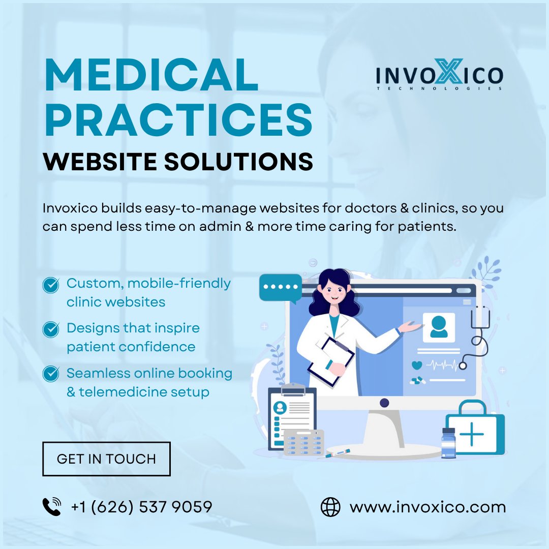 invoxicotech's tweet image. 💻 #WebDesign &amp;amp; Development for #MedicalPractices

At #Invoxico, we design #customwebsites for #doctors and #clinics to simplify bookings, support telemedicine, and enhance patient trust. 💙

📞 +1 (626) 537 9059
📧 info@invoxico.com
🔗 tinyurl.com/2pbx7rs9

#DoctorsWebDesign