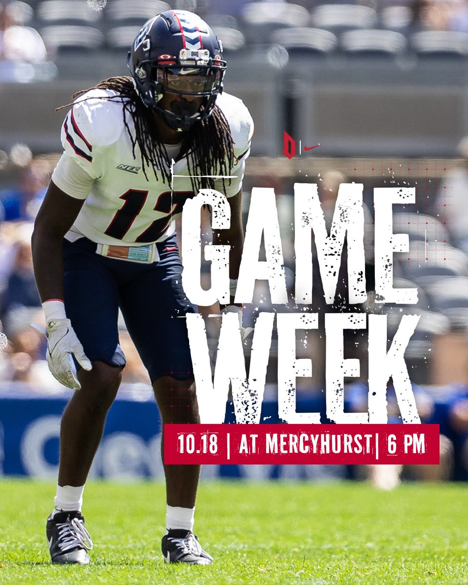 GAME WEEK 8️⃣

Duquesne 🆚 Mercyhurst 

⏰: 6 PM
📍: Erie, PA
🏟️: Saxon Stadium
💻: NEC Front Row 

#GoDukes | #NECFB