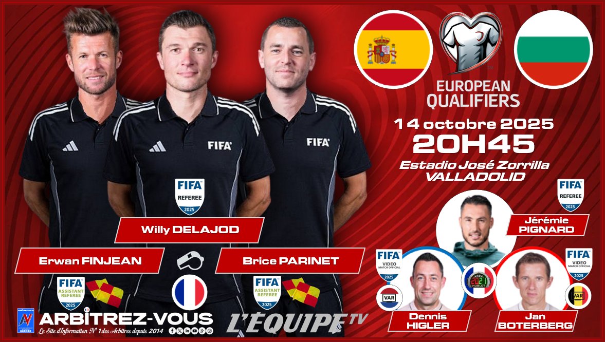 ArbitrezVous's tweet photo. 🌍| #FIFA #UEFA -🏆 #EuropeanQualifiers #fifawcqualifiers
#⃣| #ITAISR - ⚽️| ITALIE 🇮🇹🆚 ISRAËL 🇮🇱
#⃣| #IRLARM -⚽️| RÉP. D'IRLANDE 🇮🇪 🆚 ARMÉNIE 🇦🇲
#⃣| #ESPBUL - ⚽️| ESPAGNE 🇪🇸 🆚 BULGARIE 🇧🇬
ℹ️| https://t.co/kPtzumCO7U
@fifacom_fr @UEFAcom_fr @ArbitresSAFE @lequipe @deux_zero https://t.co/nDZ0UqbciC