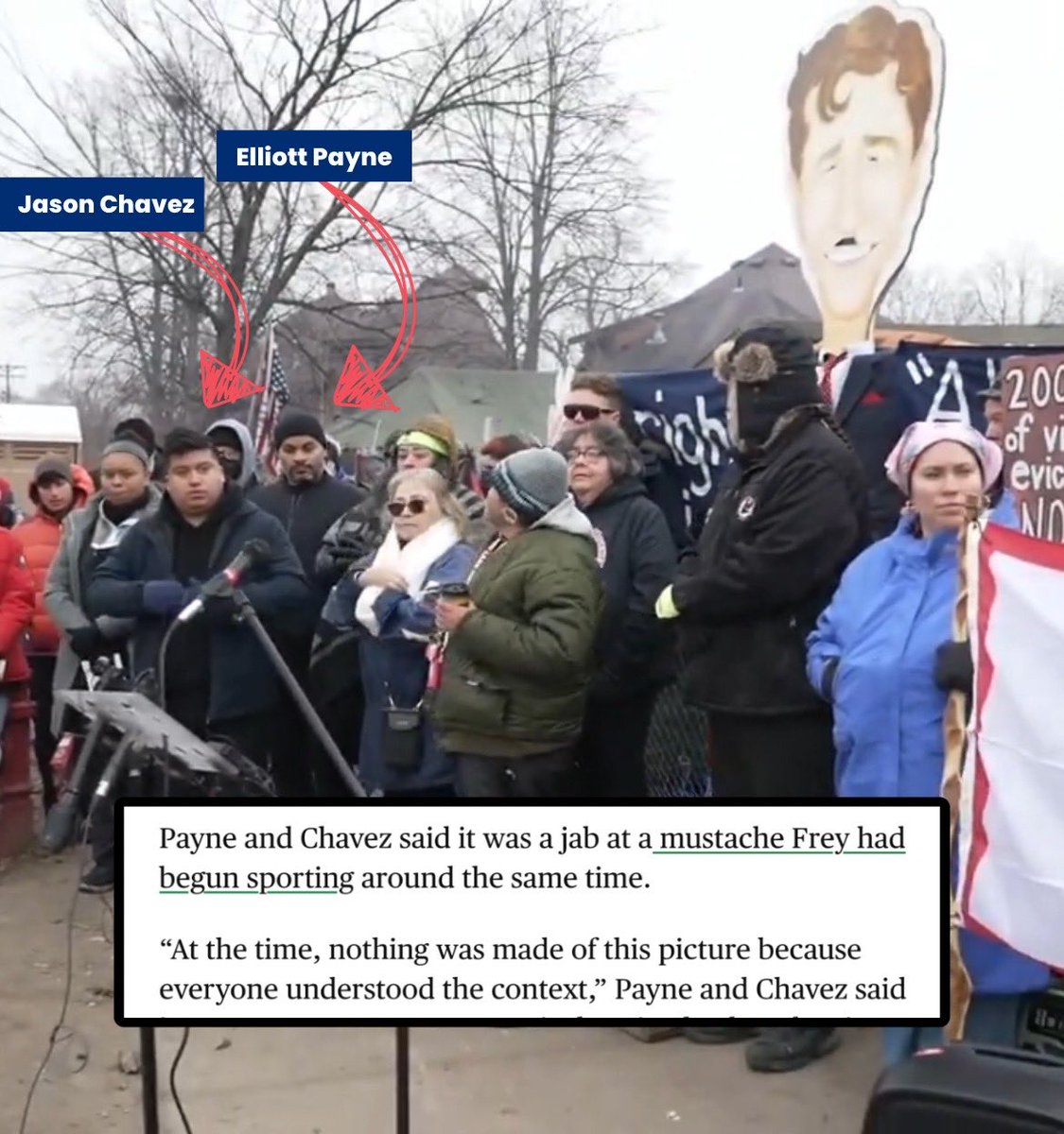 All of Mpls (@allofmpls) on Twitter photo Council President Elliott Payne and Council Member Jason Chavez were seen giving a speech in front of a Mayor Frey effigy that compared him to Hitler. 
Mayor Frey is Jewish, and members of his family were killed in the Holocaust.
Instead of denouncing the image and apologizing Council President Elliott Payne and Council Member Jason Chavez were seen giving a speech in front of a Mayor Frey effigy that compared him to Hitler. 
Mayor Frey is Jewish, and members of his family were killed in the Holocaust.
Instead of denouncing the image and apologizing