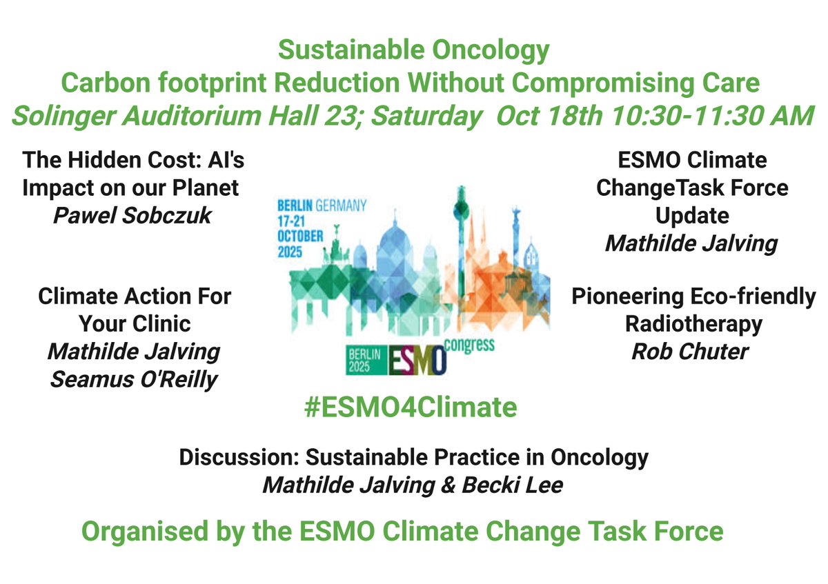 Seamusoreilly18's tweet image. Attending #ESMO25
Please join us & hear about Sustainability Integration into Cancer Care 👇