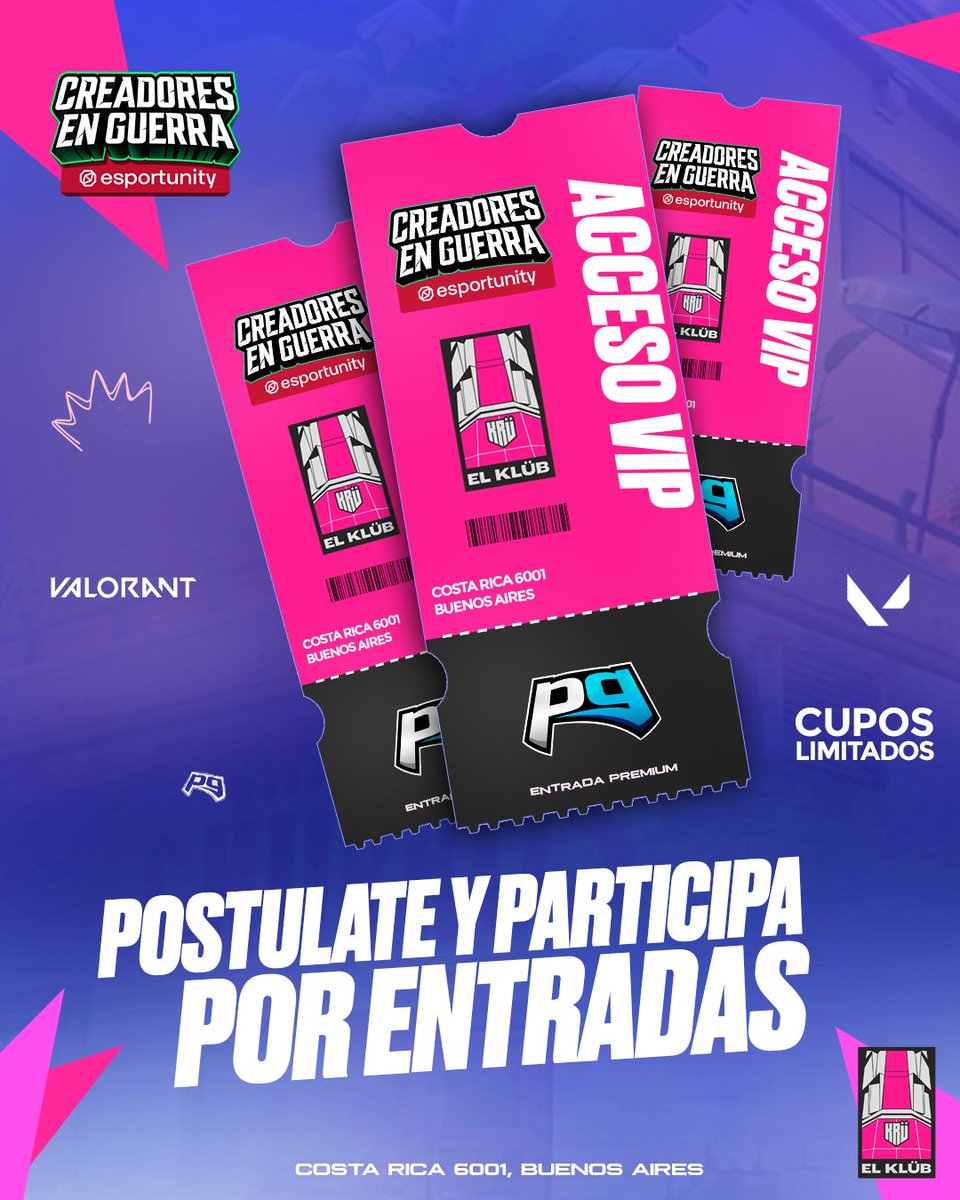 PUNTO GAMERS (@puntogamers_) on Twitter photo ¡SORTEO! 
Sorteamos entradas para este Sábado en "Creadores en Guerra" junto a <a href="/esportunitygg/">esportunity</a> en el KLÜB 🤟🏻🩷
¿Cómo participar? 🤔
Muy fácil, solo tenes que completar el siguiente formulario y listo ✅
esportunity.com/organizations/…
🍀 ¡Mucha suerte a todos! 🍀 ¡SORTEO! 
Sorteamos entradas para este Sábado en "Creadores en Guerra" junto a <a href="/esportunitygg/">esportunity</a> en el KLÜB 🤟🏻🩷
¿Cómo participar? 🤔
Muy fácil, solo tenes que completar el siguiente formulario y listo ✅
esportunity.com/organizations/…
🍀 ¡Mucha suerte a todos! 🍀