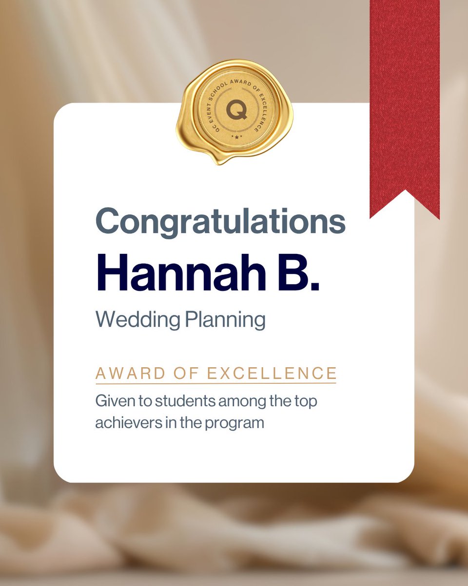 Congrats to this week’s Award of Excellence recipients! 🏆️⁠This honor is reserved for QC students who earn an A- or higher in their course work! 👏⁠
⁠
Start your journey in events today:
💚 tinyurl.com/yf3h2x8r ⁠
⁠
#QCEventSchool #EventPlanner #WeddingPlanning
