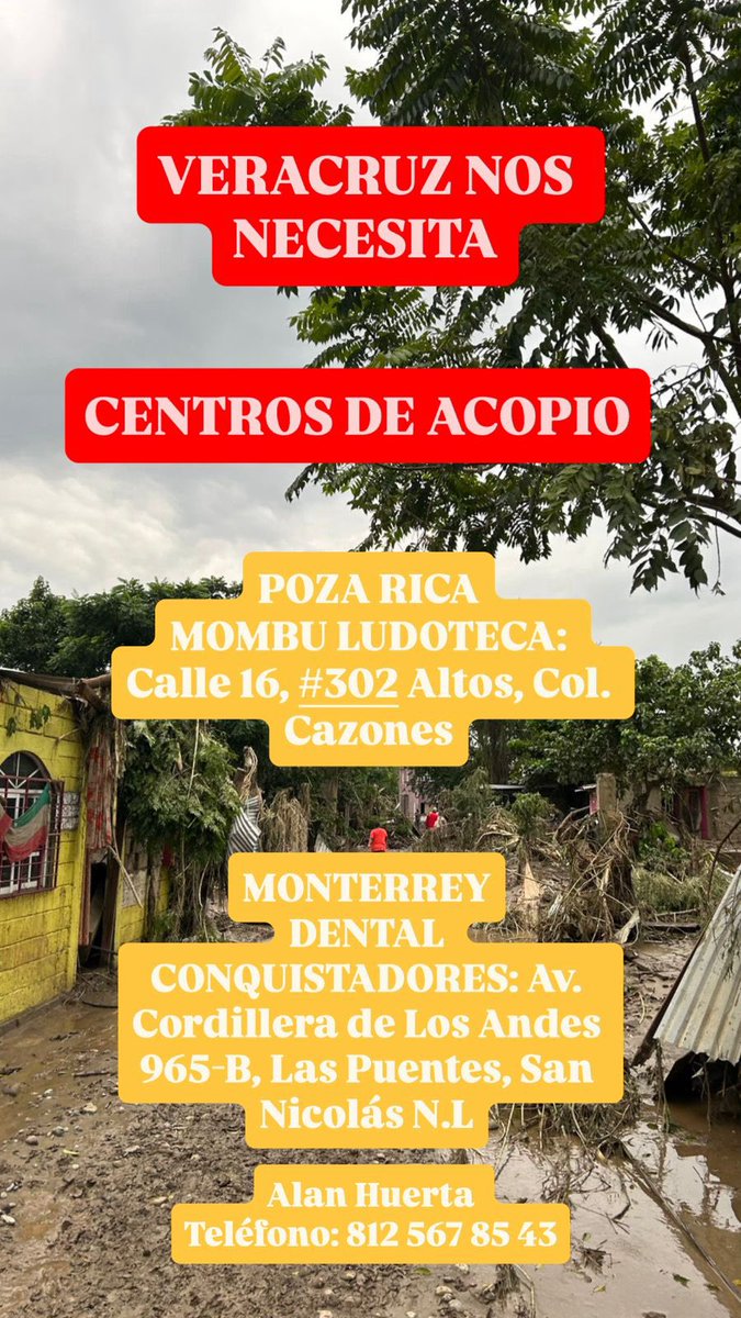 Amigos, estamos organizándonos para apoyar a Poza Rica, tenemos a personas de nuestra confianza <a href="/elyisusazul/">NACHO</a> está allá recibiendo apoyos, además <a href="/AlanCarteer/">Alan Huerta</a> sale de Monterrey en camioneta para llevar el personalmente el apoyo

Con lo que puedan ayudar 🙏🏼🙏🏼 

Si van a depositar