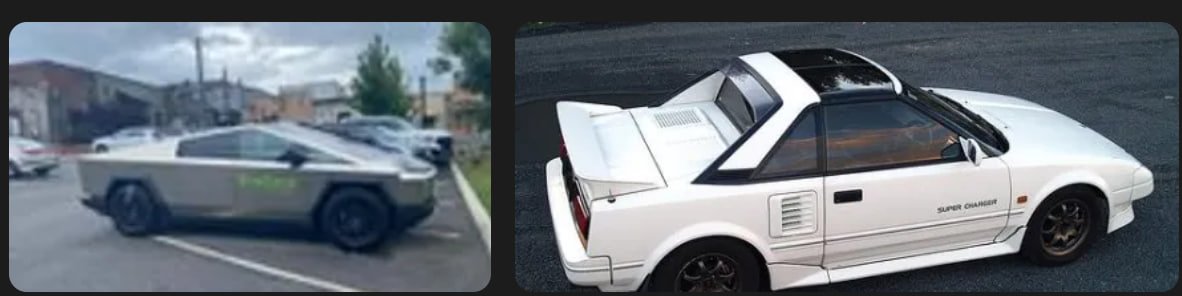 foglem01's tweet photo. I have come to the realization the Mk1 MR2 and the Cybertruck are very similar, I'd argue anyone who visually likes one likes the other. Same frunks, triangular shape, glass roofs, large space behind occupants... Heck, closer with CT tailgate spoiler!  @cybertruck https://t.co/JNIm9hNbj6