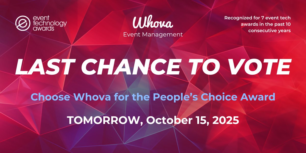 WhovaSupport's tweet image. Last chance to vote! 🗳️✨
We’ve been nominated for the ETA People’s Choice Award, and we'd love your support! 🙌💙
👉 Vote here: lnkd.in/gZWs3Z24 
For more information, check out our blog: lnkd.in/g7vfScPb 
 
#EventTech #ConferenceTech #EventTechnology