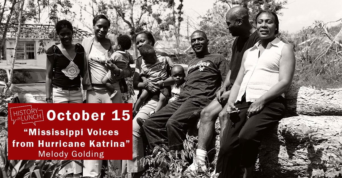 At noon on Wed., Oct. 15, Melody Golding, author, photographer, and artist, will share personal insights and firsthand accounts from Mississippians who survived Hurricane Katrina for #HistoryIsLunch at the Two Mississippi Museums. facebook.com/events/7878811…