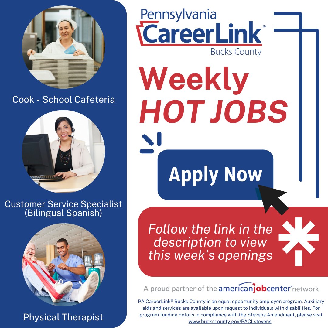 Another week of Hot Jobs! 🔥 2,761 live job postings in Bucks County alone. Check out our hand-picked hot jobs through our LinkTree linktr.ee/pacareerlinkbu… and apply on our website pacareerlink.pa.gov