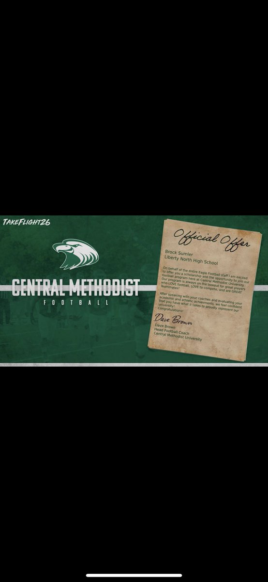 78Brocksumler's tweet image. Blessed to receive an offer from Central Methodist @CoachBuckallew 
#something2Prove @CoachStough @COACHLUE @CoachLMoore