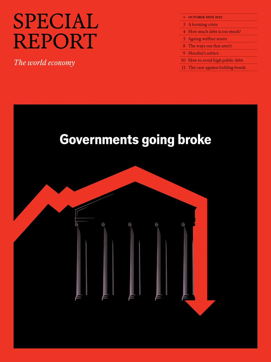 TheEconomist's tweet photo. Debts in the biggest, richest countries have reached vertiginous highs and bond markets are showing resistance. Our latest special report explains what might happen next https://t.co/dAuy1LpZlW

Illustration: Ben Wiseman https://t.co/uRGvg92LNA