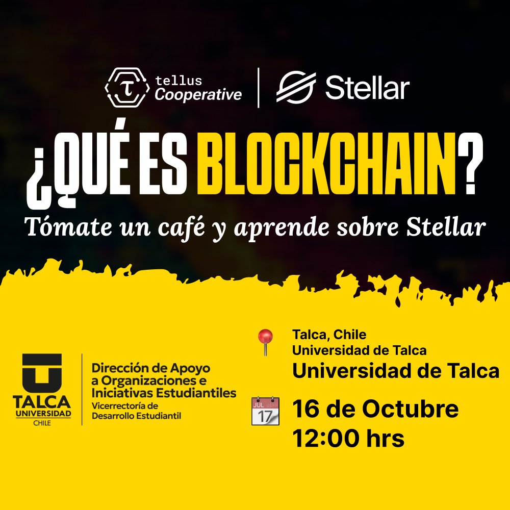 Stellar Chile (@stellar_chile) on Twitter photo ¡TALCA! 🇨🇱 Nos vemos este Jueves 16 de Octubre en la <a href="/UTalca/">Universidad de Talca</a>🚀
Tendremos un Coffee Break imperdible con <a href="/TellusCoop/">Tellus Cooperative 🌎 | telluscoop.org</a> para conversar sobre cómo la red de @buildonstellar habilita la innovación, la trazabilidad y las finanzas digitales.
☕️ Haz networking y explora nuevas ¡TALCA! 🇨🇱 Nos vemos este Jueves 16 de Octubre en la <a href="/UTalca/">Universidad de Talca</a>🚀
Tendremos un Coffee Break imperdible con <a href="/TellusCoop/">Tellus Cooperative 🌎 | telluscoop.org</a> para conversar sobre cómo la red de @buildonstellar habilita la innovación, la trazabilidad y las finanzas digitales.
☕️ Haz networking y explora nuevas
