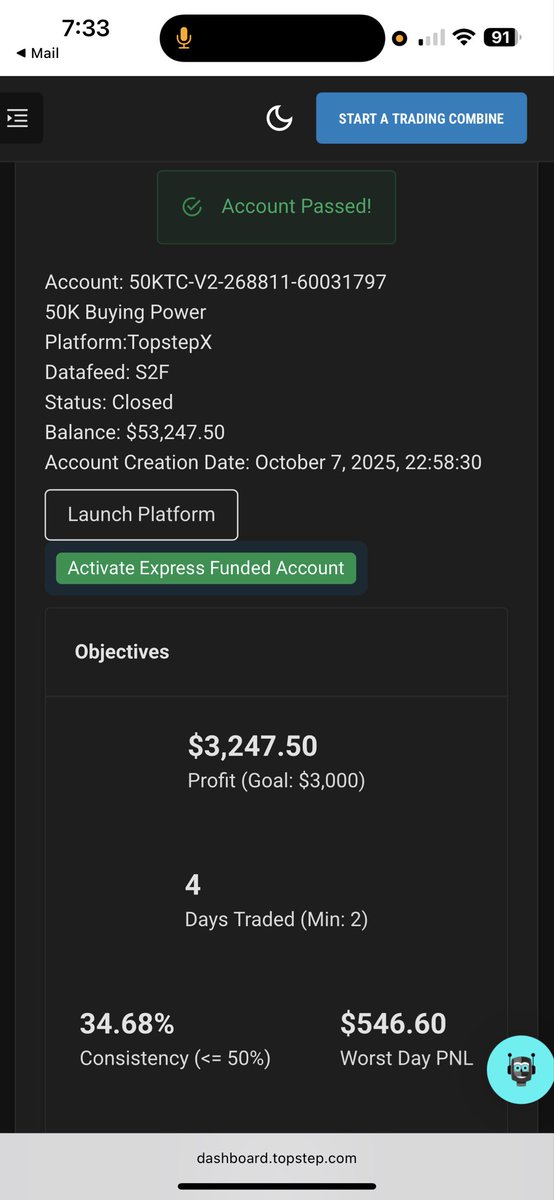 BigSteppin707's tweet photo. @topstep passed my 50k eval !! https://t.co/WvYuKm6fzD