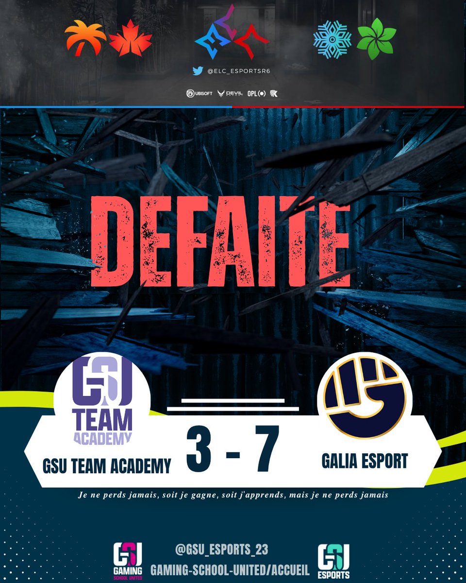 La GSU Team Academy est entré dans l’arène, prête à prouver sa valeur.

Cette fois, la victoire leur échappe face à une une bonne équipe expérimentée de la <a href="/GaliaEsport/">Galia Esport</a>  , mais pas l’essentiel : la discipline, la cohésion et l’envie de progresser.

L'ascension continue.