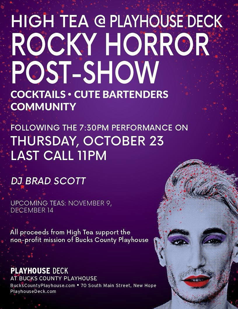 Join us for LGBTQ+ Night OUT – The Rocky Horror Show on Oct 23 at 7:30 PM at <a href="/TheaterBCP/">BucksCountyPlayhouse</a> 🎭

After the show, keep the party going with a High Tea at <a href="/PlayhouseDeck/">Playhouse Deck</a>. Cocktails, dancing &amp; all the Time Warp vibes 🍸👠

#NewHopeCelebrates #LGBTQNightOut #OUTinOctober #RockyHorrorShow