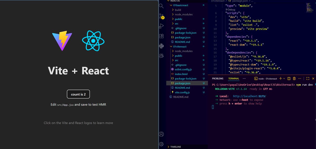 payalbains53359's tweet image. Hey Guy's
Today I explored how to work with React and Vite
✅ Learned how to set up React
✅ Understood how Vite simplifies the development process
✅ Practiced building projects using React alone and with Vite + React
Excited to keep building and learning every day! 🔥
