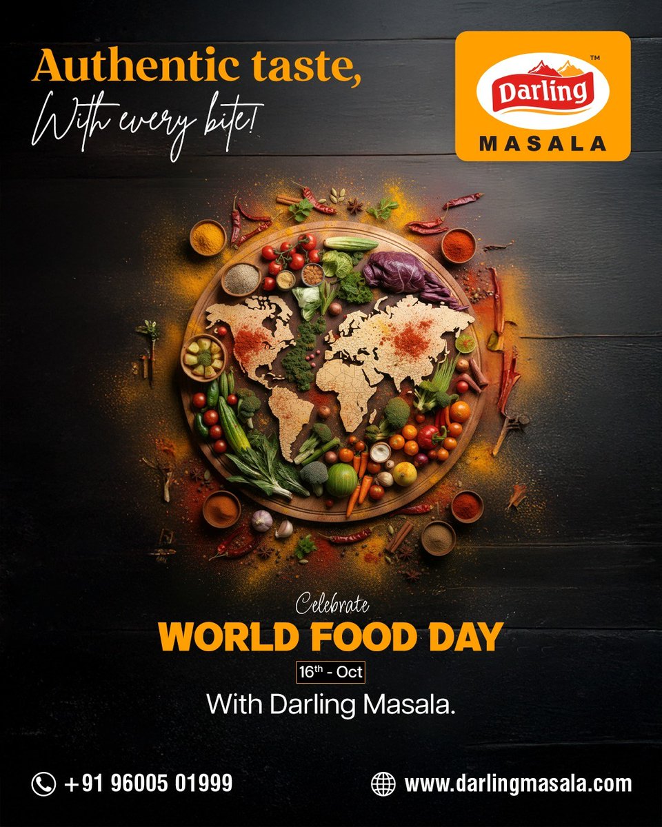 DarlingMasala's tweet photo. Good food unites us all. On World Food Day, let every dish be rich in flavour and made with love, with Darling Masala on your side.  

For orders, call 96005 01999 
 Order online at https://t.co/VtrajuMbcH   

#DarlingMasala #WorldFoodDay #TasteOfTradition #FlavoursOfIndia https://t.co/y4lXbhTFsV