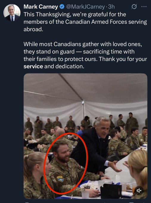 bcbluecon's tweet image. The son of a bitch pretended to have Thanksgiving dinner with Canadian troops in Europe.
Carney must resign over this.
It's not something that can ever be excused.