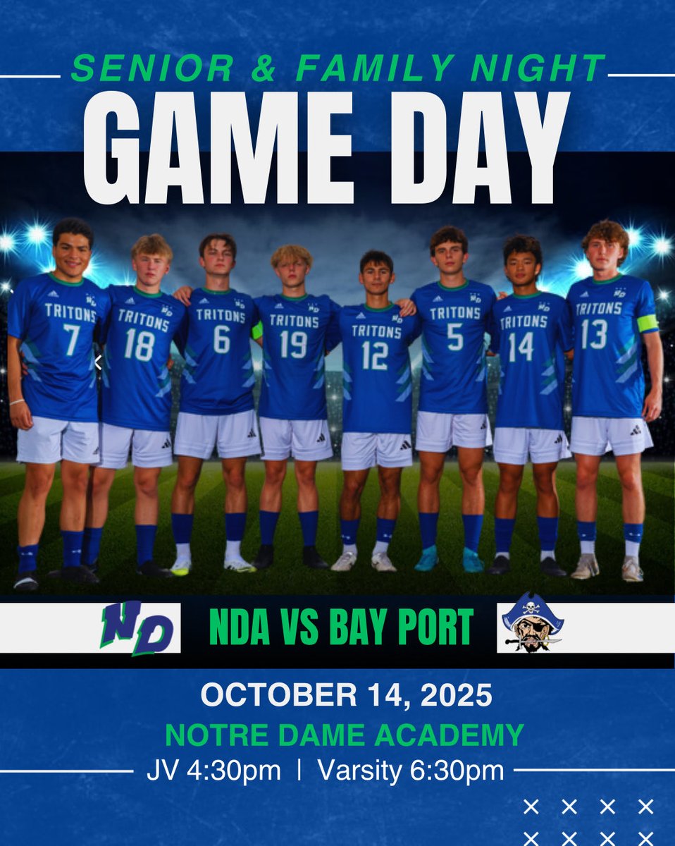 NDAsoccer's tweet photo. Tonight we take on Bay Port as we celebrate Family and Senior Night! 💚💛 Join us as we recognize the incredible families who support our Triton players every step of the way and honor our seniors for their leadership and dedication. https://t.co/6N6KZD1R5y