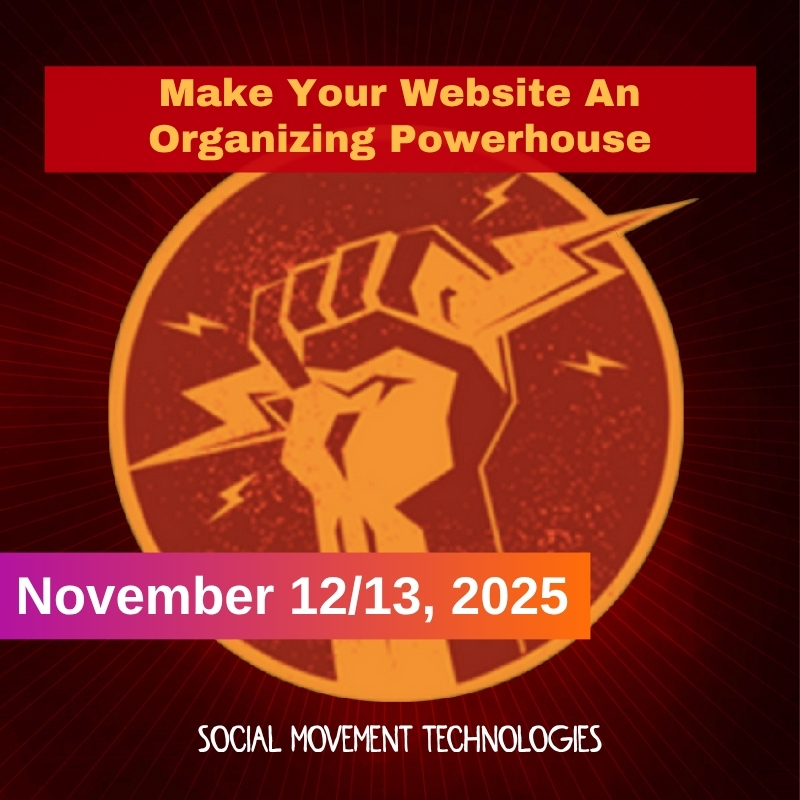 SocialMoveTech's tweet image. Join us November 11/12 for a small group session to get feedback on your website &amp;amp; make it an organizing powerhouse!

CMS comparison
Campaign microsites &amp;amp; petitions
Designing for action-taking
#AI tools for copy/visuals
SEO &amp;amp; analytics for impact

…munity.socialmovementtechnologies.org/courses/make-y…