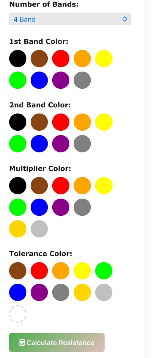 calculatorprem's tweet photo. Test Your Resistor Knowledge - Resistor Calculator – Color Codes, Series/Parallel, and Conductor Resistance

https://t.co/hXGwTsibDo

#electrical #electricalengineering #engineeringstudent #universitystudent #resistors #resistor https://t.co/vUOKh7VvR3