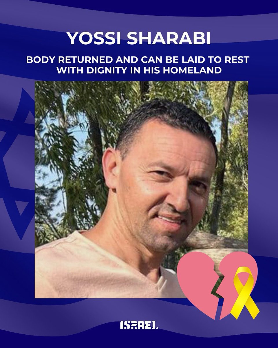 Heartbroken but relieved that Yossi Sharabi was brought home — after 738 days in Hamas captivity. 💔

Yossi was abducted alive from his home in Kibbutz Be’eri on October 7, alongside his brother Eli, who was returned in February 2025.

Born and raised in southern Tel Aviv, Yossi