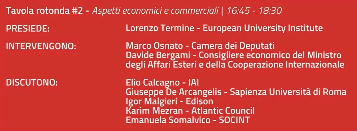 Oggi pomeriggio al Centro Studi Americani in occasione del XVI Festival della Diplomazia! 
Secondo panel sugli aspetti economici e commerciali con <a href="/MarcoOsnato/">Marco Osnato</a> e <a href="/BergamiDavide/">Davide Bergami</a>