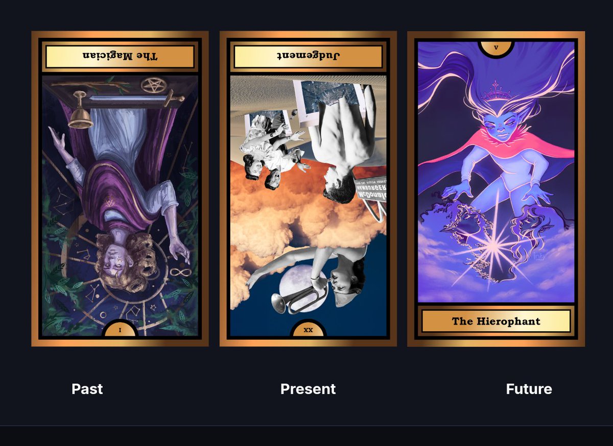 GiselFlorez's tweet image. Lets celebrate an @AsyncArt revival of The Arcana Tarot, dynamic cards by 22 artists in @hellowoca at the onset of automation tokens, thanks to this update @BardIonson restoring display of this deck to emit a daily universal tarot reading. 🥳👏 @KristyGlas #marigold #inesmerino