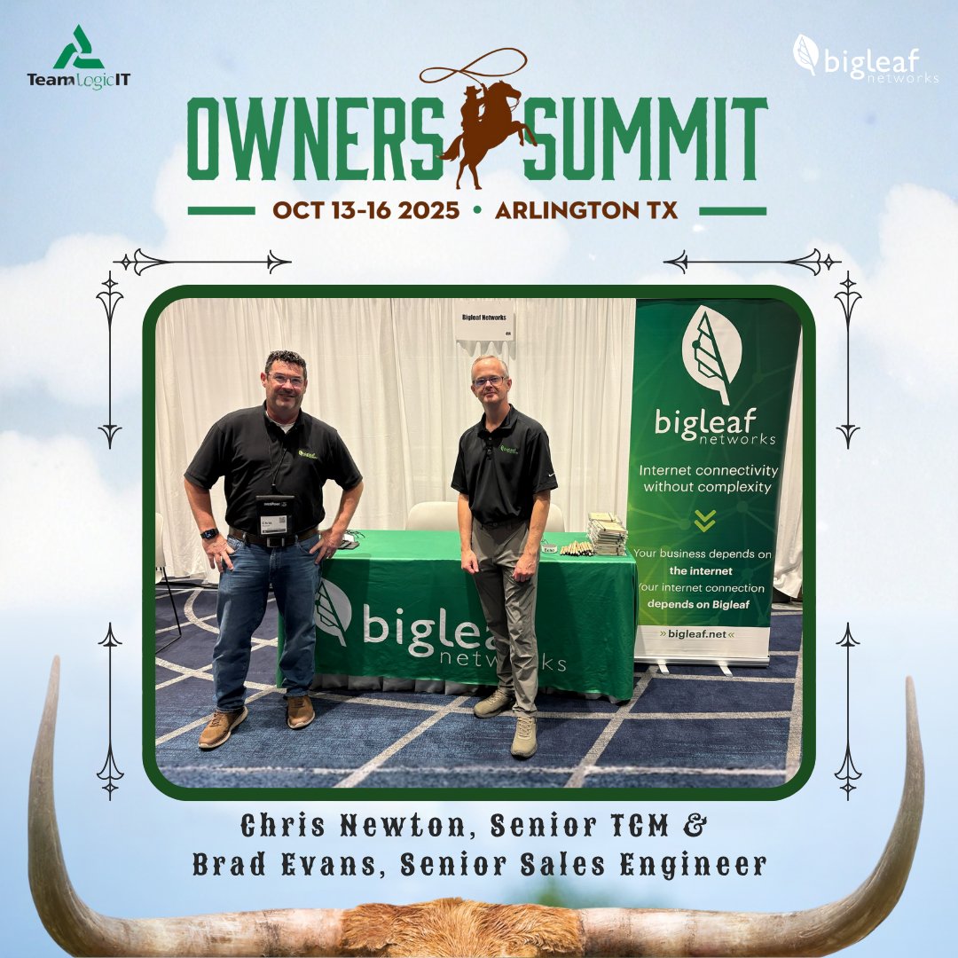 We’re live at the <a href="/TeamLogicIT/">TeamLogic IT</a> Owners Summit in Arlington! 

See Bigleaf Cloud Connect in action—same-IP failover, wireless connectivity, and zero-touch setup that keeps your clients online no matter what. 

#TeamLogicIT #BigleafNetworks #SDWAN #Connectivity