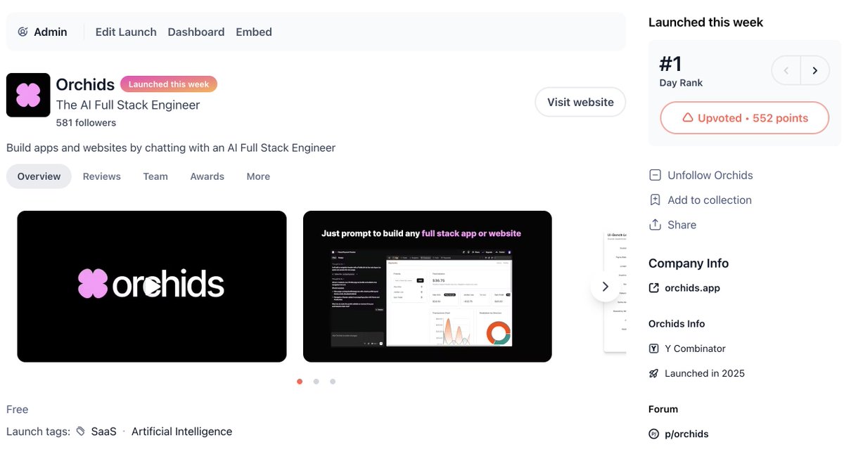 #1 on Product Hunt! 

So thankful to all the Orchids users out there :)