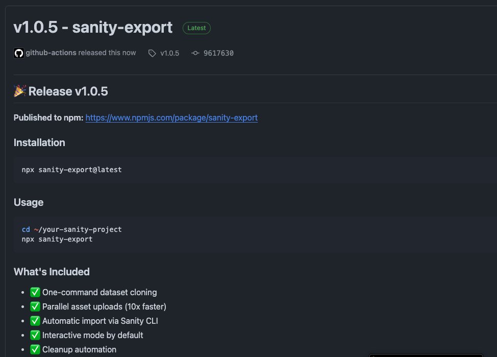 ajay_develops's tweet photo. Just shipped Sanity Export CLI v1.0.5! 🚀

✅ One-command dataset cloning
✅ 10x faster parallel uploads  
✅ Interactive mode
✅ No source API tokens needed

Try it: npx sanity-export@latest

#FreelanceDeveloper #RemoteWork #OpenForWork #JavaScript #CLI #SanityCMS https://t.co/iv352QbSbD