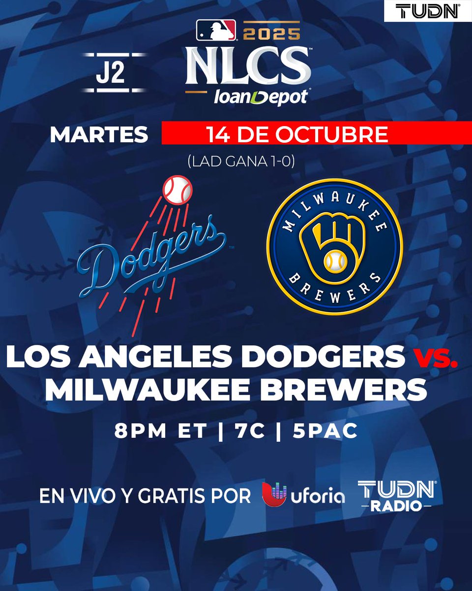 TudnRadio's tweet photo. El día de hoy pinta espectacular con la #MLBLatina🤩⚾

Segundo episodio de la lucha entre Dodgers y Brewers en la Serie de Campeonato de la Nacional🔥🙌

Octubre se vive distinto por #Uforia en @TudnRadio https://t.co/xaiYPeg1aS