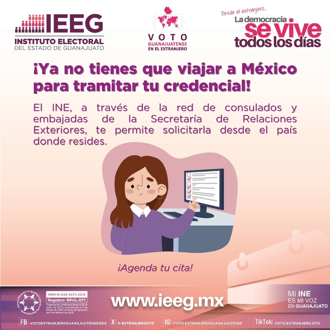 🌍✈️ ¡Ya no tienes que viajar a México para tramitar tu credencial!

El INE, a través de la red de consulados y embajadas de la Secretaría de Relaciones Exteriores, te permite solicitarla desde el país donde reside.

👉 ¡Agenda tu cita!
📅 citas.sre.gob.mx