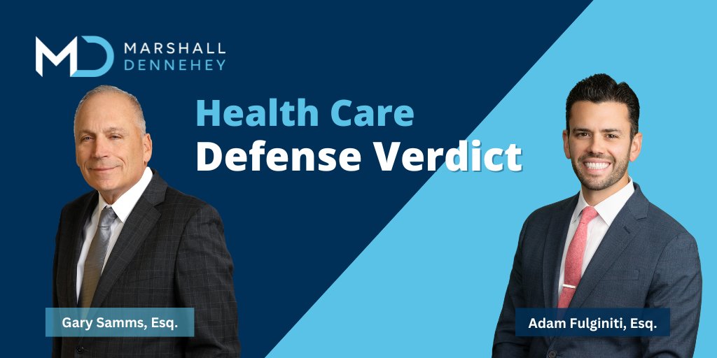 Gary Samms, with tremendous support from Adam Fulginiti, secured a unanimous defense verdict in Philadelphia on behalf of a prominent orthopedic surgeon accused of inappropriate touching of a patient. marshalldennehey.com/major-victorie… #medicalmalpractice